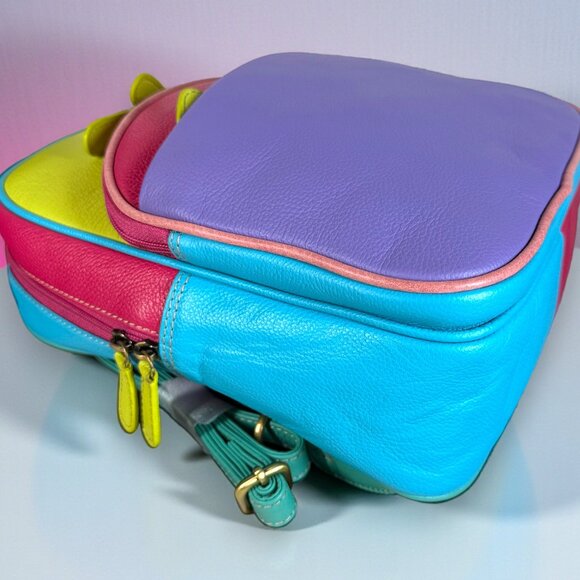 Myra Bag Leather Colorblock "Color Pointe" Backpack - New - Picture 8 of 12